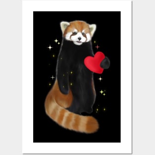 Cute baby panda with red heart Posters and Art